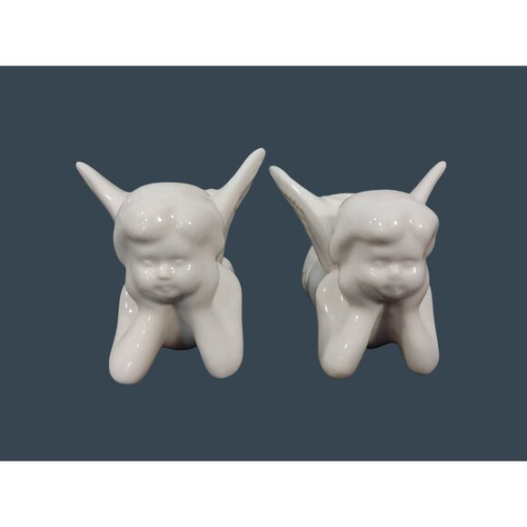 Vintage Cherub Angel Cupid And White Columns Ceramic Candlestick Candle Holders - Picture 3 of 7